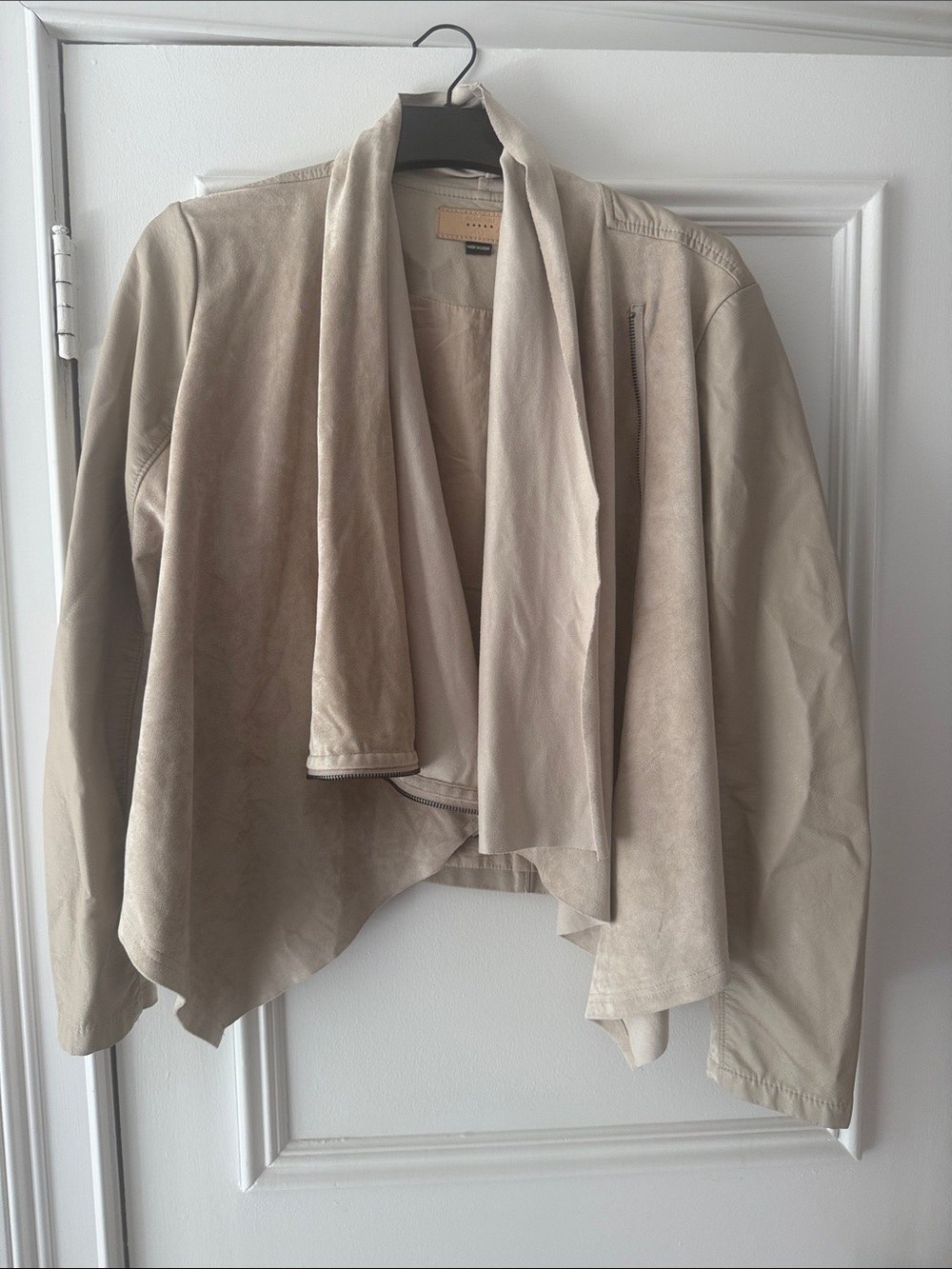 Blank NYC Light Beige Draped Open-Front Leather Jacket